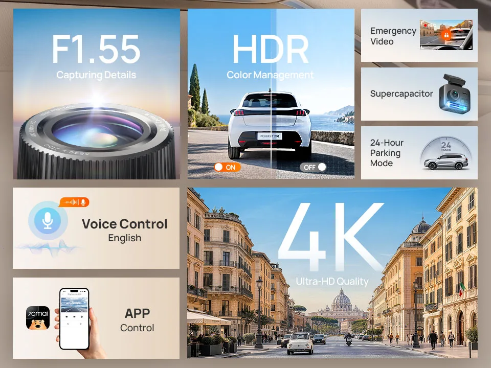 Globale Version 70mai Dashcam A800Nano 4K Bild Frontkamera HDR Wi-Fi GPS ADAS 24H Parkmodus 70mai A800 Nano Echte 4K Auto-DVR – Detail 2
