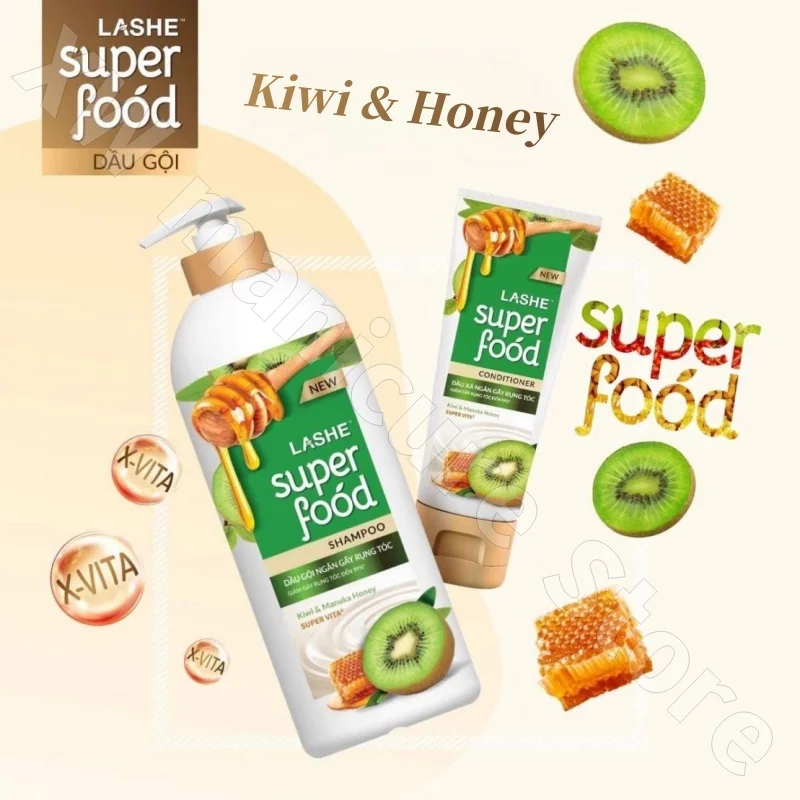 Vietnam LASHE Super Food Shampoo Conditioner Kiwi Honey Plant Nourishing Repair Smooth Refreshing Fluffy Solid Hair