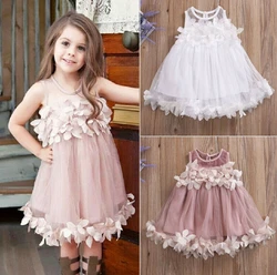 Toddler Kids Baby Girls Flower Pricness Pageant Wedding Tulle Formal Party Tutu Dresses Sundress Sleeveless Mini Lace Dress 0-7Y