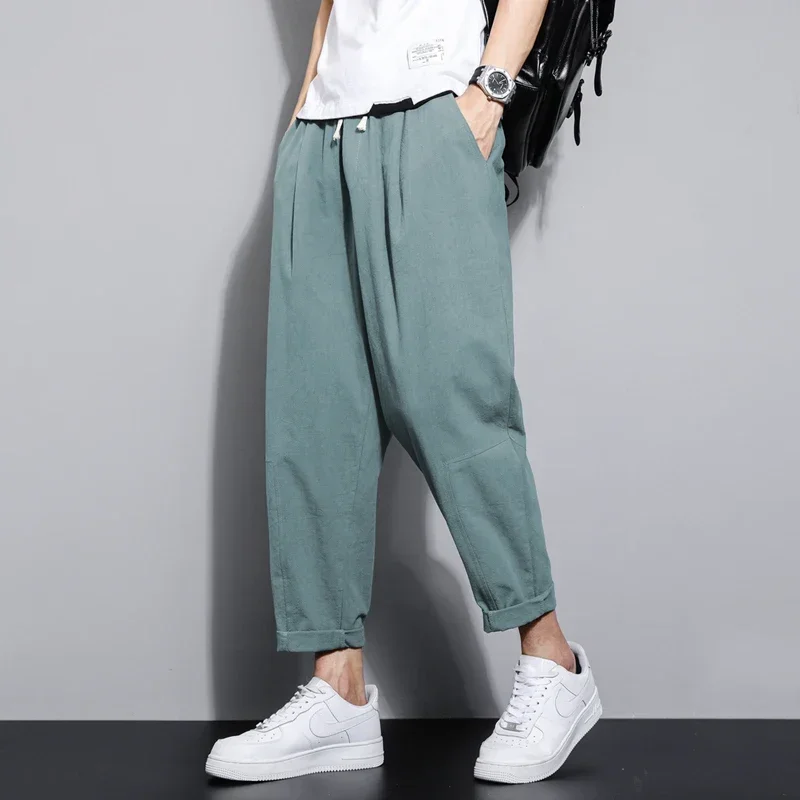 

M-5XL!2024 Summer Casual Pants Men's Versatile Cotton Linen Loose Korean Style Trendy Crop Pants Linen Pants