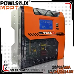POWLSOJX 20A/40A/60A MPPT Solar Controller 12V-48V Auto, 150V PV Input with DSP Chip & 6 Protections for Li/AGM/Gel