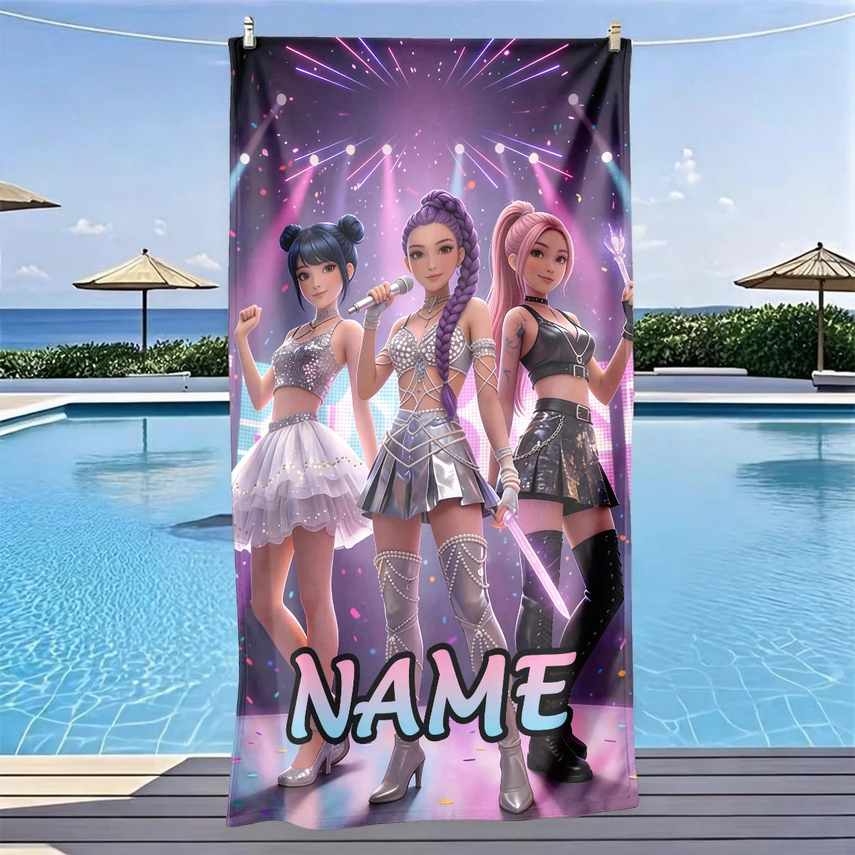 Personalized Beach Towel Custom Name/Text Oversized Microfiber Quick-Dry Towel Summer Party Gift for Beach Swimming Bath Sports