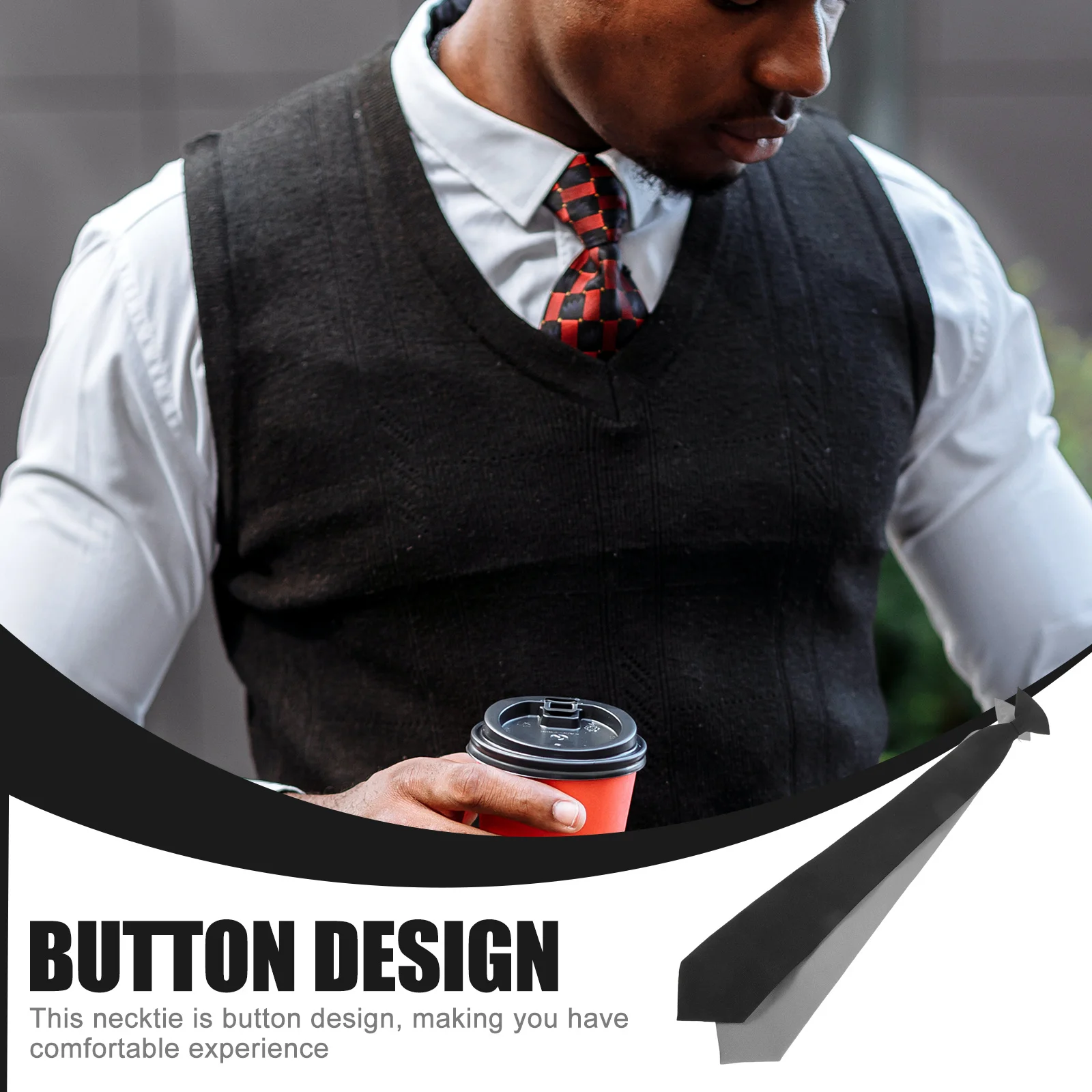 

2Pcs Clip-on Security Neck Ties Men Solid Black Pre-Tied for Wedding Suit Accessories Tie for Women