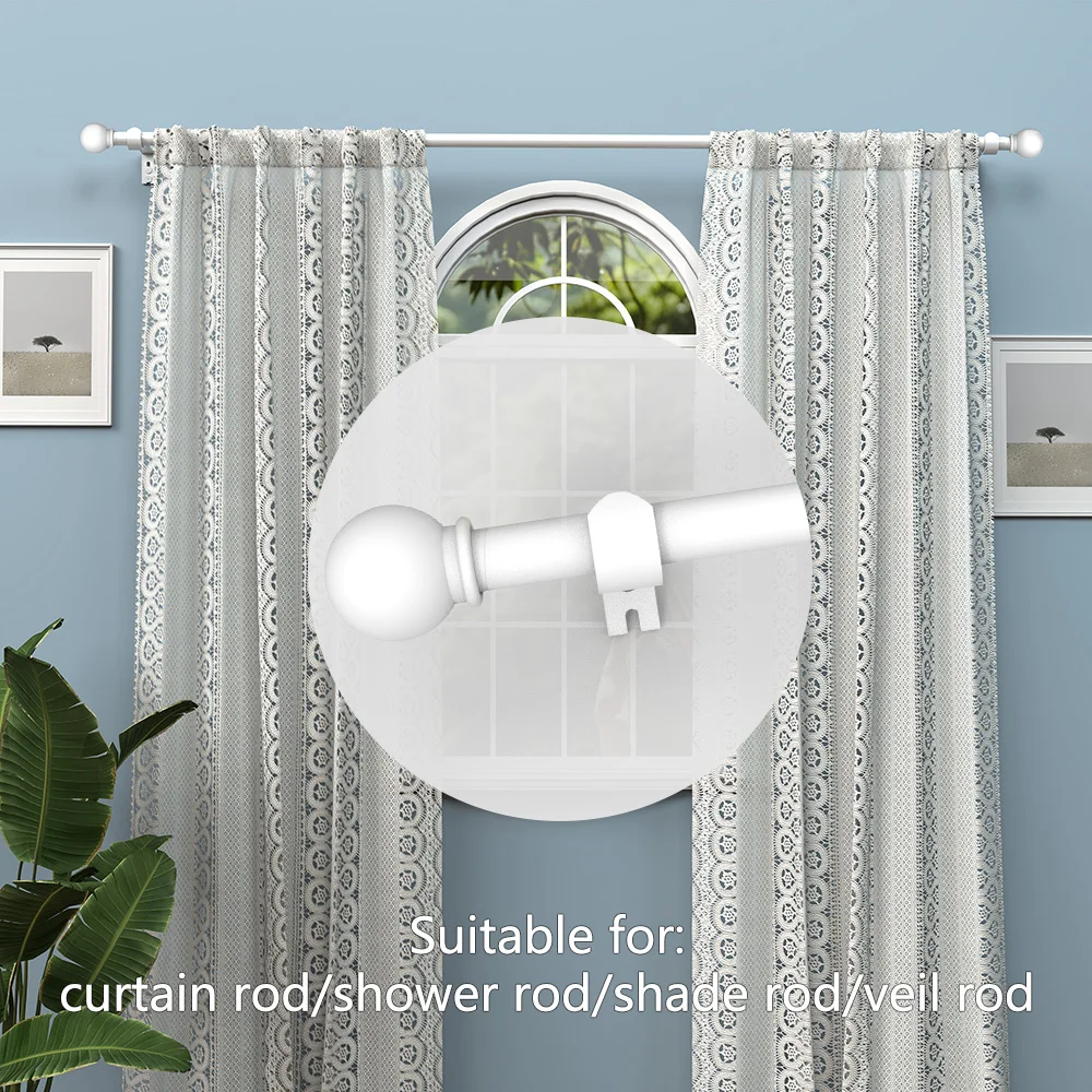 0.63inch Iron spliced curtain rod/Roman rod, classic and versatile curtain rod with small ball decorative ends, length 23-87inch, curtain rod bracket set can be installed either wall-mounted or suspended, sturdy and durable, suitable for: curtain rods/shower rods/sunshade rods/sheer curtain rods, ideal for installation in bedrooms, kitchens, living rooms, dining rooms, offices, dormitories, or rental apartments. Lightweight white curtain rod, modern minimalist design.