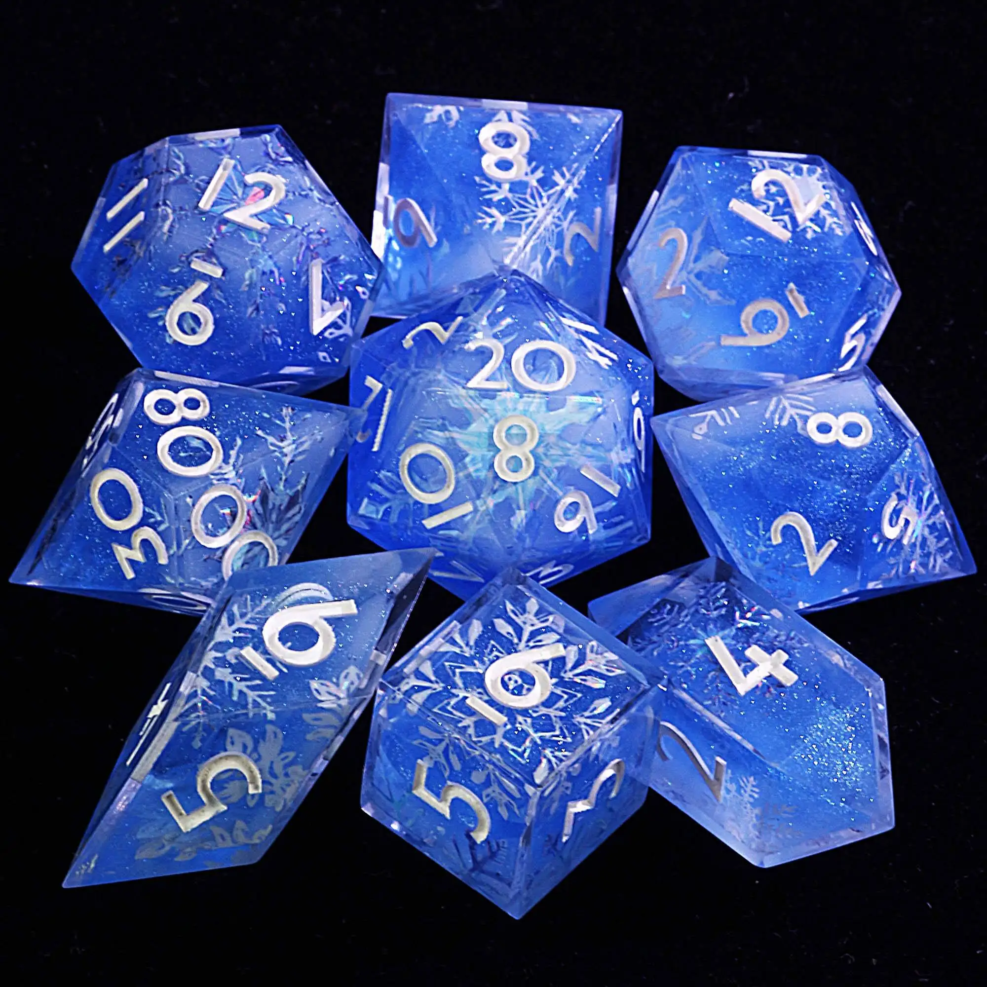9 Polyhedral Resin Dice D&D Sets Snowflake