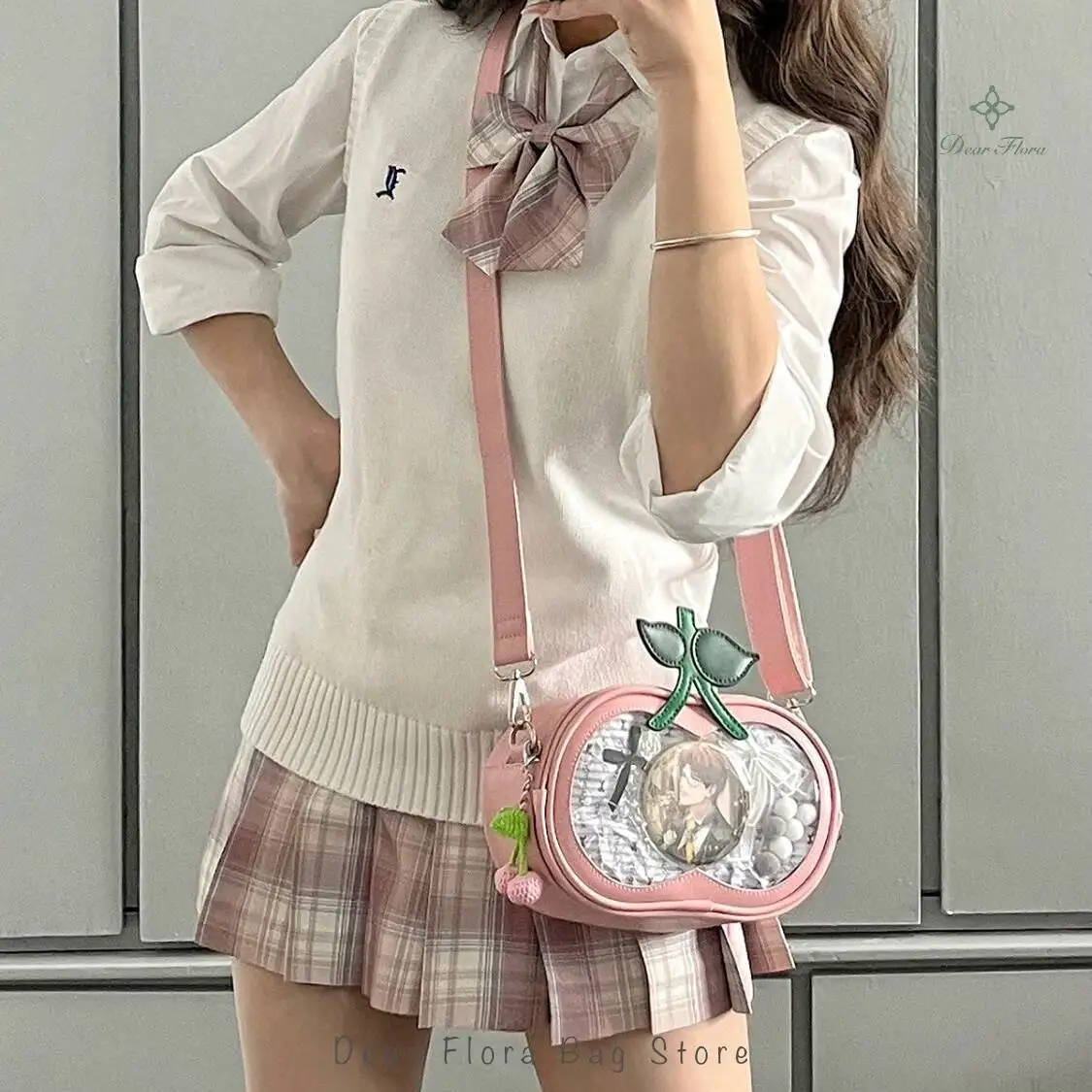 New Cute Cherry Ita Shoulder Bags Women Mini Crossbody Bag Lolita Girls Transparent Pocket Y2k Fashion Trend DIY Display Handbag