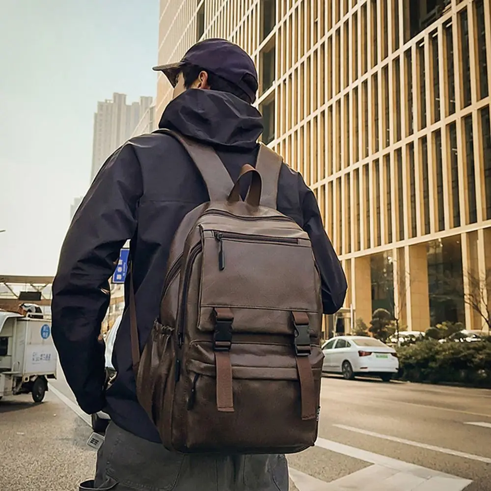 Simple Pu Leather Backpack Breathable Multifunction School Bag Large Capacity Casual School Rucksack Teenage