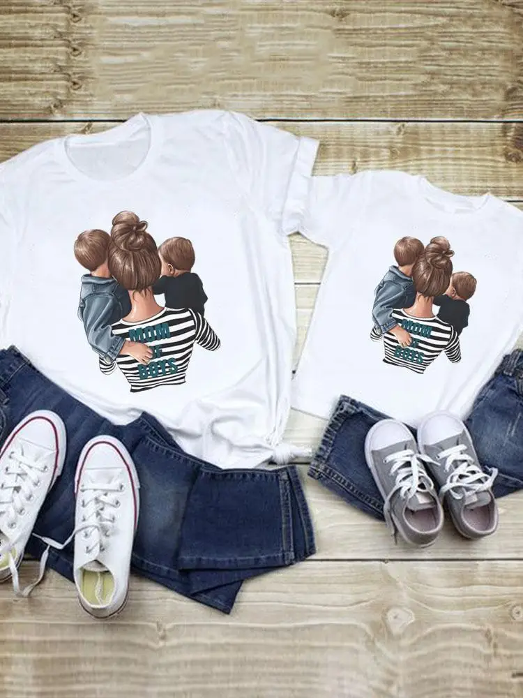 Striped Boy Girl 90s Cute Tee Family Matching Outfits Summer Clothes Women Kid Child Mom Mama Mother Tshirt T-shirt Clothing