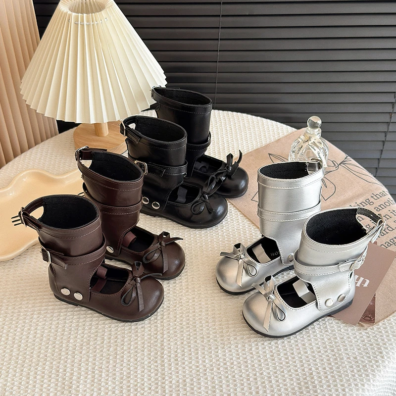 

2025 Autumn New Children Casual Shoes for Girls Fashion Korean Style Soft Bottom Anti-slippery Versatile Princess Mid-calf Boots