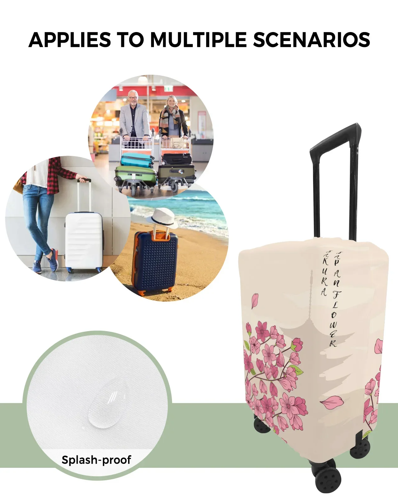 Funda protectora para equipaje japonés, accesorios de viaje, Maleta, funda elástica antipolvo, torre de flores de cerezo