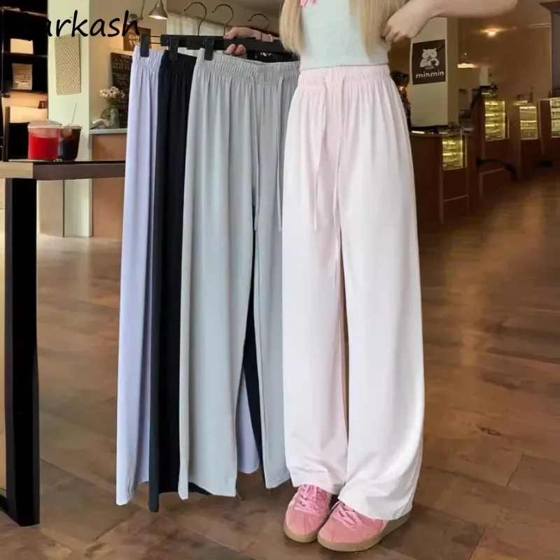 

Sweet Pants for Women College Girls Young Candy Color High Street Chic Ins Korean Style Loose Thin Spring Summer Elastic Waist