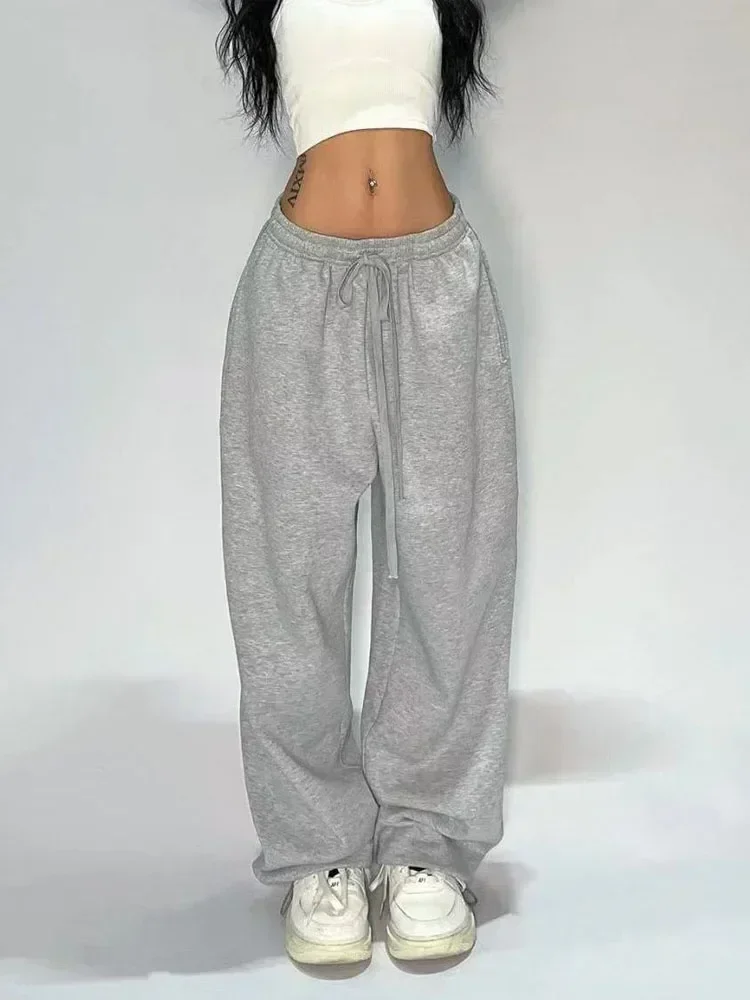 

Deeptown Casual Gray Sweatpants Women Wide Leg Black Joggers Classic Baggy Streetwear Oversized Sports Female Trousers All-match