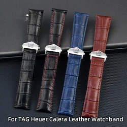 Etiket Heuer Calera deri Watchband için 19mm 20mm 22mm mavi kahverengi siyah kırmızı çizgi timsah deri erkek saati kayış aksesuarları