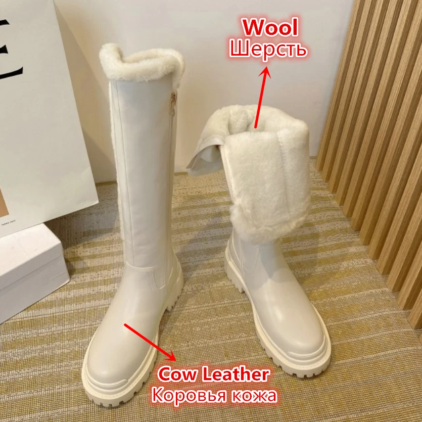 MORAZORA Size 34-42 New Wool Genuine Leather Boots Women Zipper Thick Fur Knee High Boots Ladies Warm Winter Snow Boots Fashion