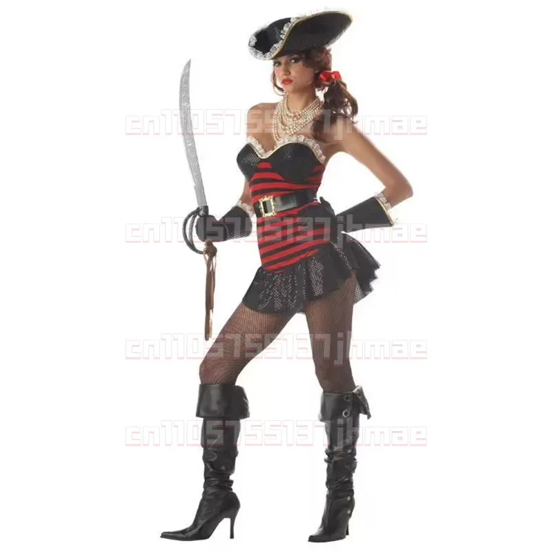 

Adult Sexy Pirate Warrior Costume Dress Women Halloween Carnival Party Cosplay Pirate Captain Costume With Hat Roleplay Clothing
