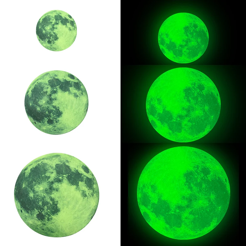 12/20/30cm Luminous 3D Moon Earth Fluorescence Sticker for Kids Room Bedroom Decoration Home Decal Glow In The Dark Wall Sticker