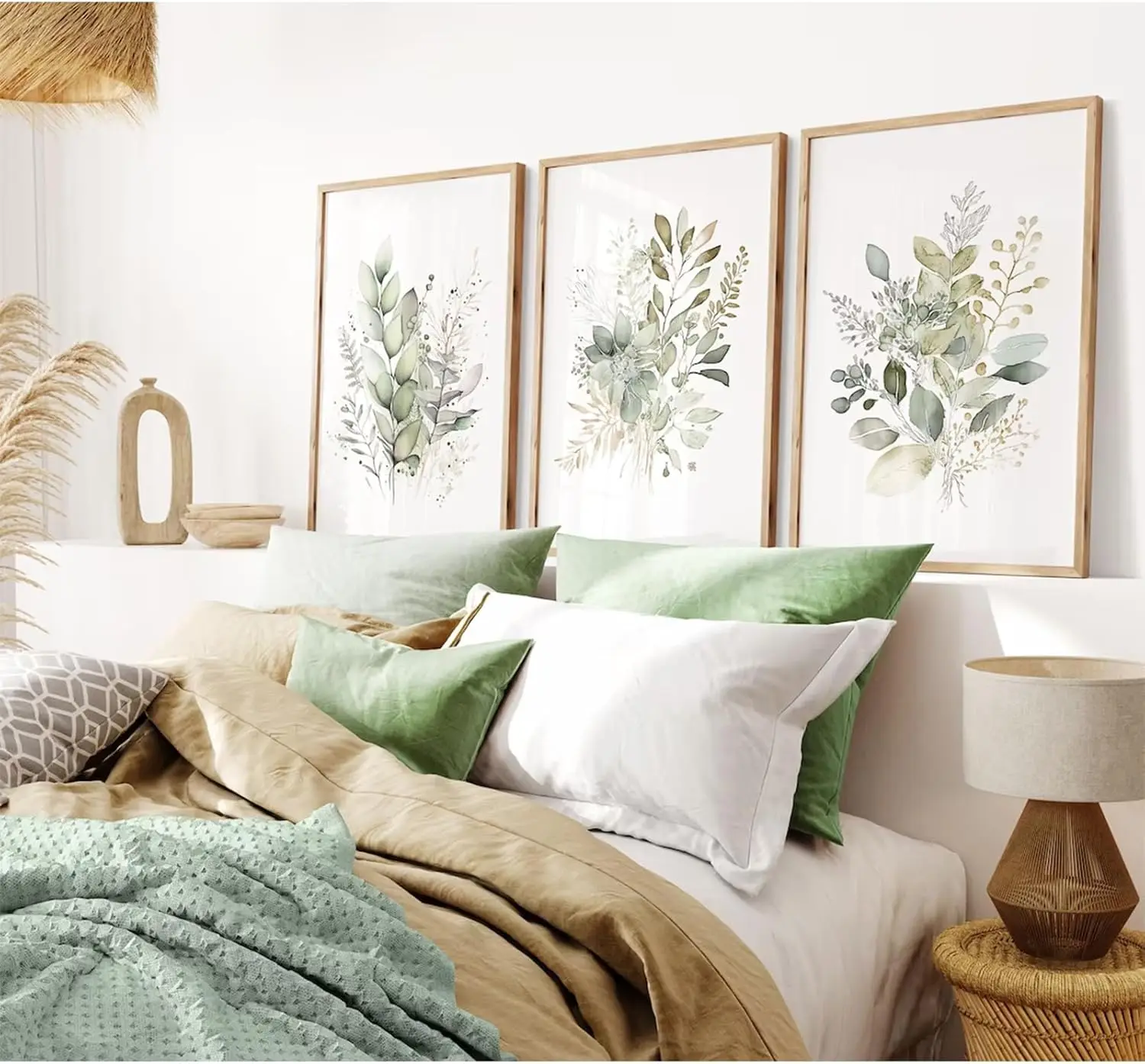 3 Teile/satz Aquarell Pflanze Wand Kunst Böhmischen Blume Leinwand Dekor Druck Grau Grün Wildblume Moderne Bild Badezimmer Rahmenlos