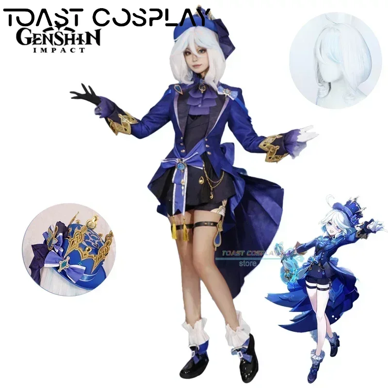 Furina Game Cosplay Game Genshinimpact Furina أزياء تنكرية Focalors Water God زي حفلة شعر مستعار قبعة أحذية مجموعة كاملة