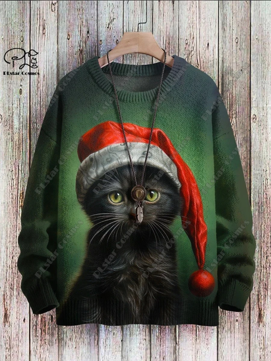 3D printing animal series cool cat print pattern ugly sweater casual winter warm sweater new style unisex   S-22