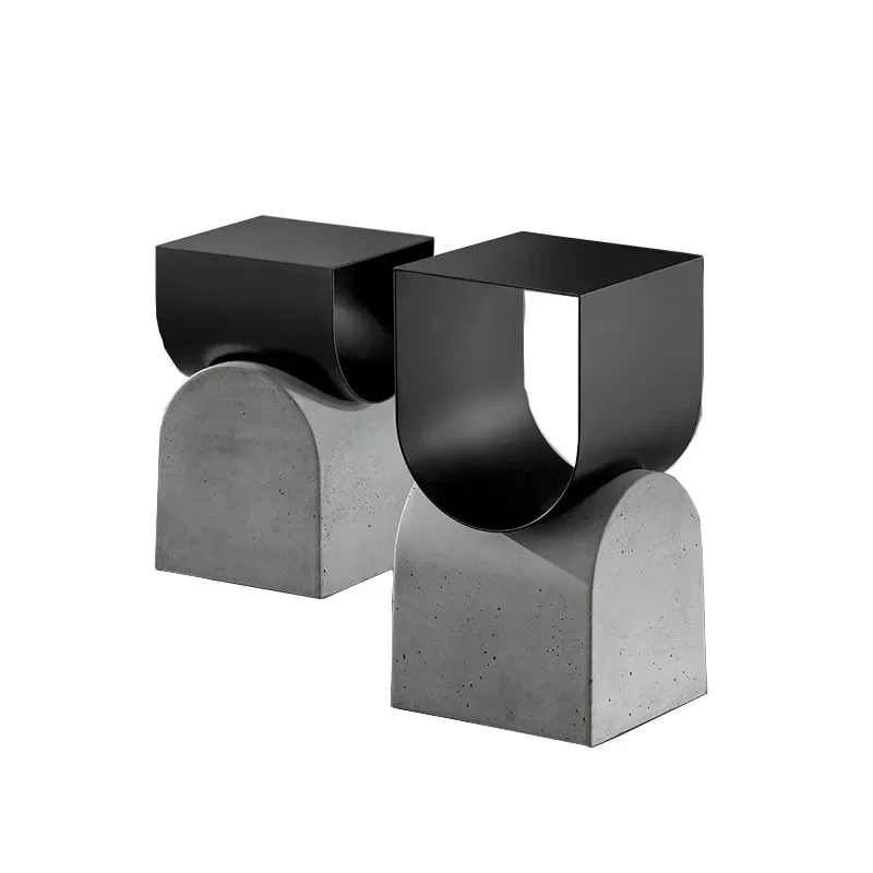 Minimalist Cement Edge Corner Side Table Wabi Sabi Small Coffee Table for Sofa Living Room Designer Art Shelf Cabinet