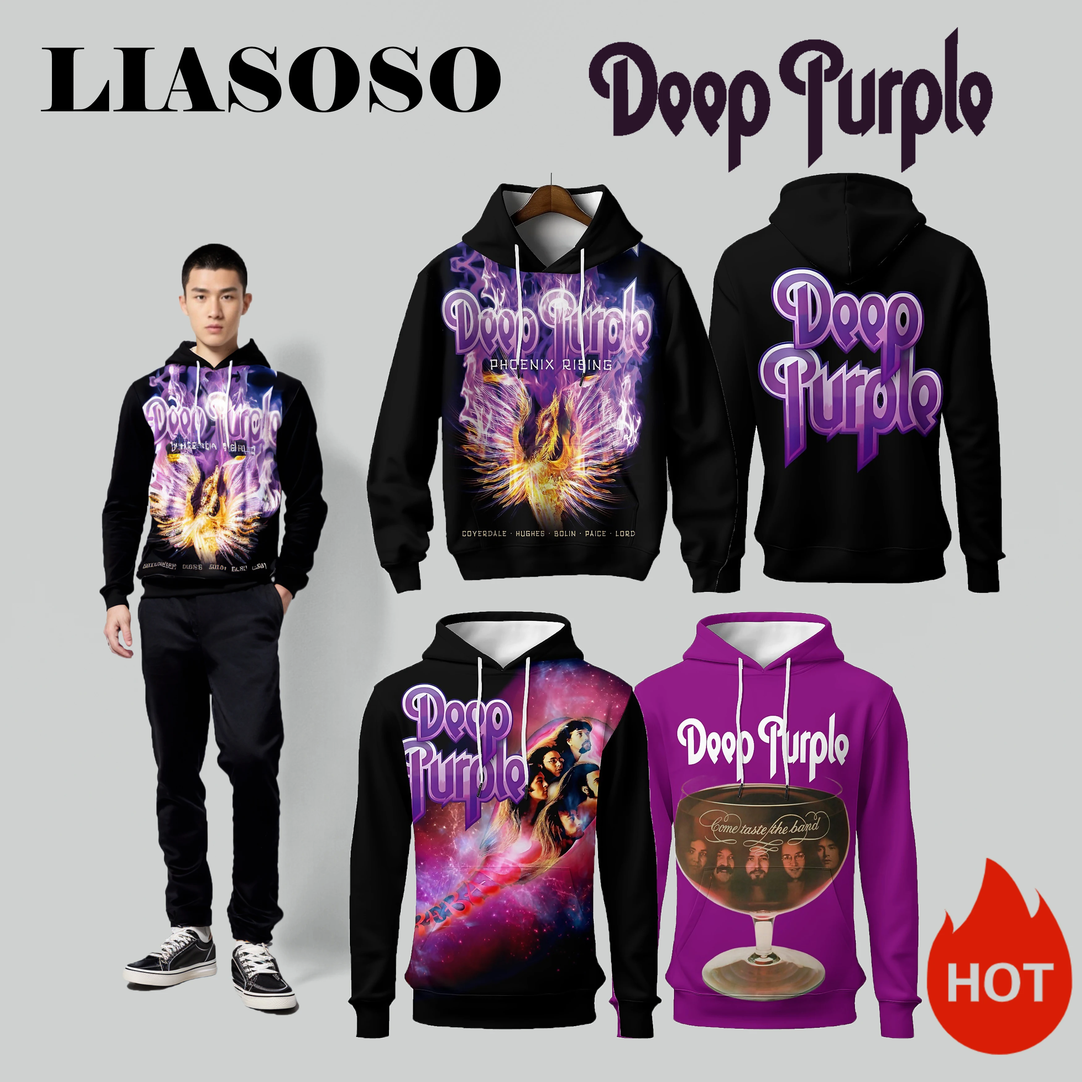 LIASOSO Deep Purple Band 3D Printed Hoodie Classic Rock Harajuku Style Hooded Sweatshirt for Men and Women Vintage Inspired Desi