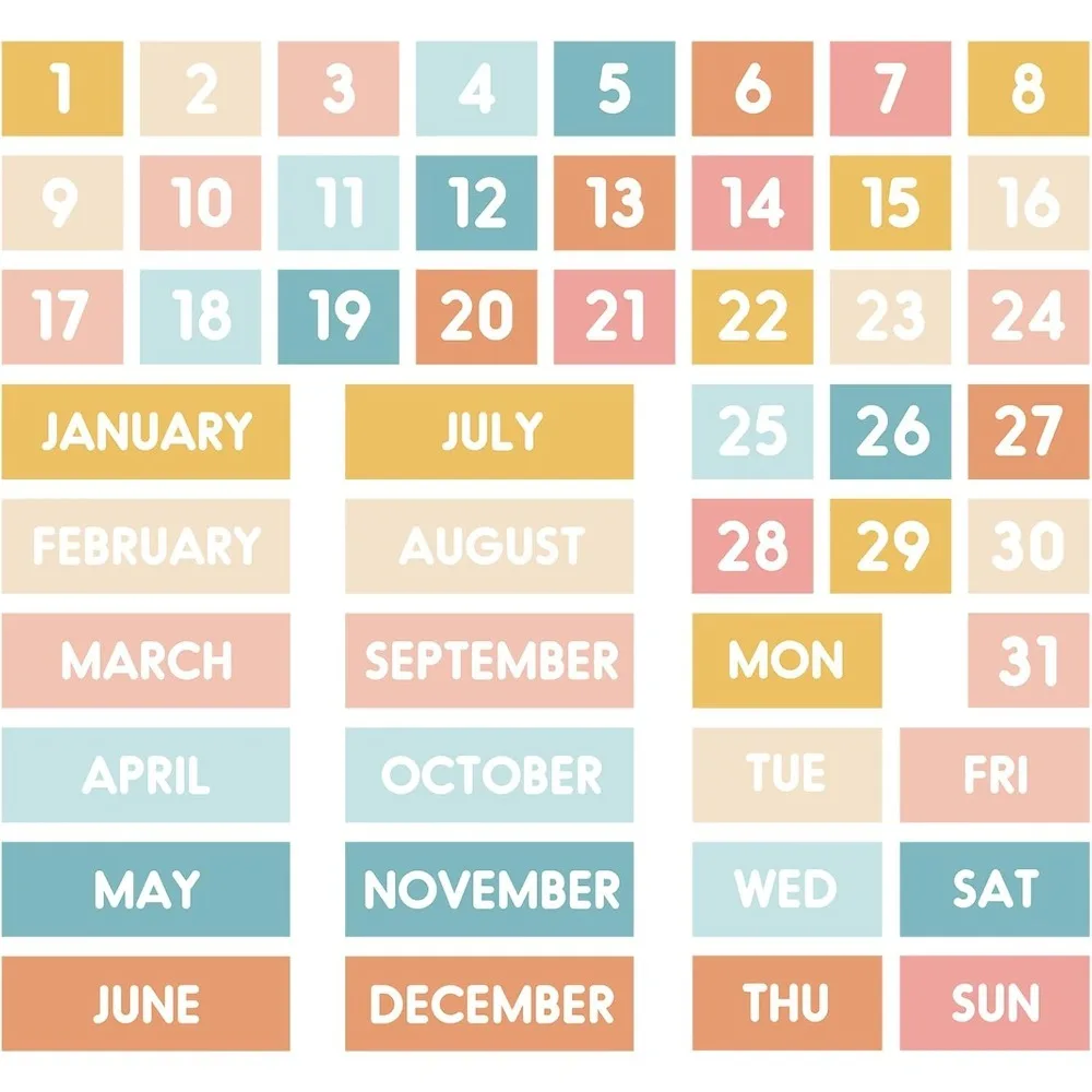 50-Piece Set: Fridge Magnetic Calendar Stickers—Month, Day, and Number Tiles  Back-to-School Season