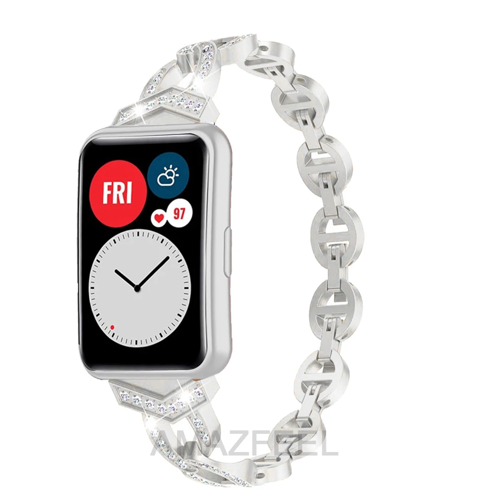 حزام (Band) ساعة لهواوي صالح حزام الماس معدن الفولاذ المقاوم للصدأ الفرقة سوار هواوي ساعة تناسب 2 الأشرطة Correa الملحقات