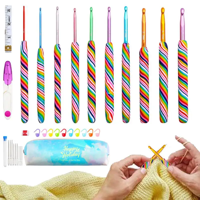 Warm Crochet Hooks Rainbow Soft Grip Knitting Hook Kit Ergonomic Aluminum Crochet Needles For Yarn For Mom Grandma Wife Adults