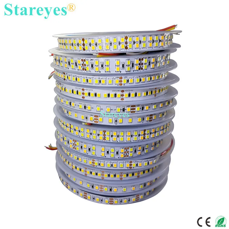 SMD2835 CCT 120 180 240 336 LED/m 5m LED Strip Light DC12V 24V WW CW 2 in 1 Dual Color Temperature Adjustable LED Tape Ribbon