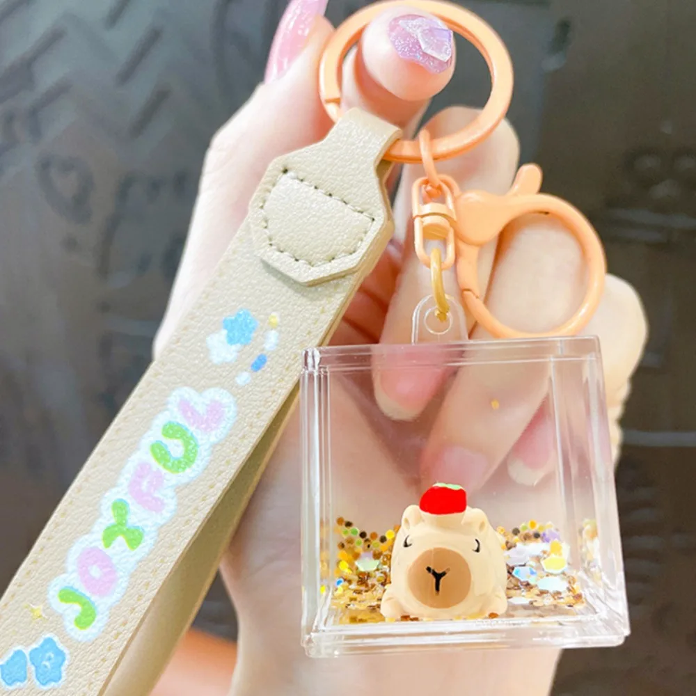 Transparent Capybara Quicksand Bottle Keychain Creative Moving Liquid Liquid Quicksand Capybara Keyring Sequin Cartoon