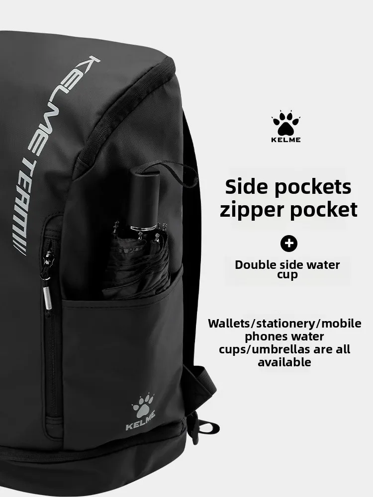 Kelme Men's Backpack Student Backpack Outdoor Training Running Bag Football Sports Large Capacity Travel Backpack