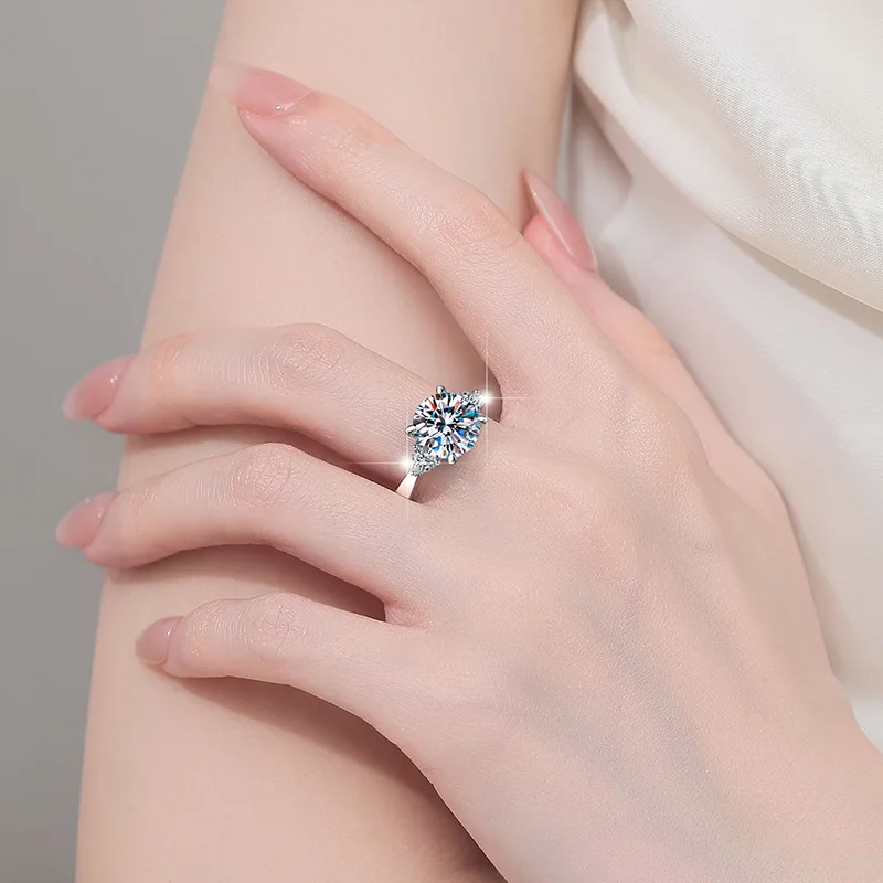 JH 5.7CT مويسانيتي 925 خاتم فضة للنساء D اللون الساطع مويسانيتي الأحجار الكريمة خاتم الخطوبة غرامة مجوهرات مختبر الماس