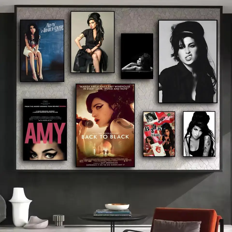 ايمي واينهاوس العودة إلى اللوحة السوداء الخط HD قماش المشارك غرفة المعيشة غرفة نوم بار الديكور الجمالي #2