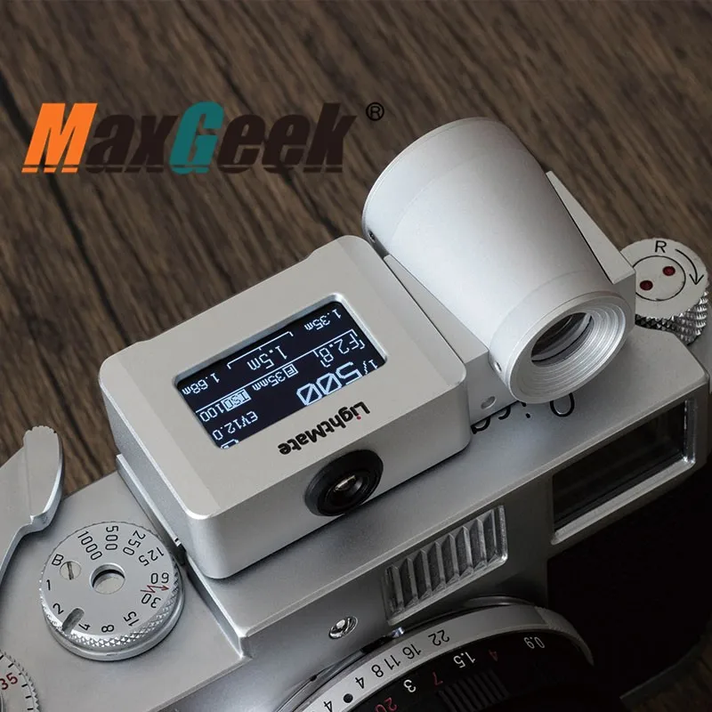 Maxgeek Metal Silvery/Black LightMate Area 17-degree Film Camera Light Meter High Precision Chargeable Exposure Meter