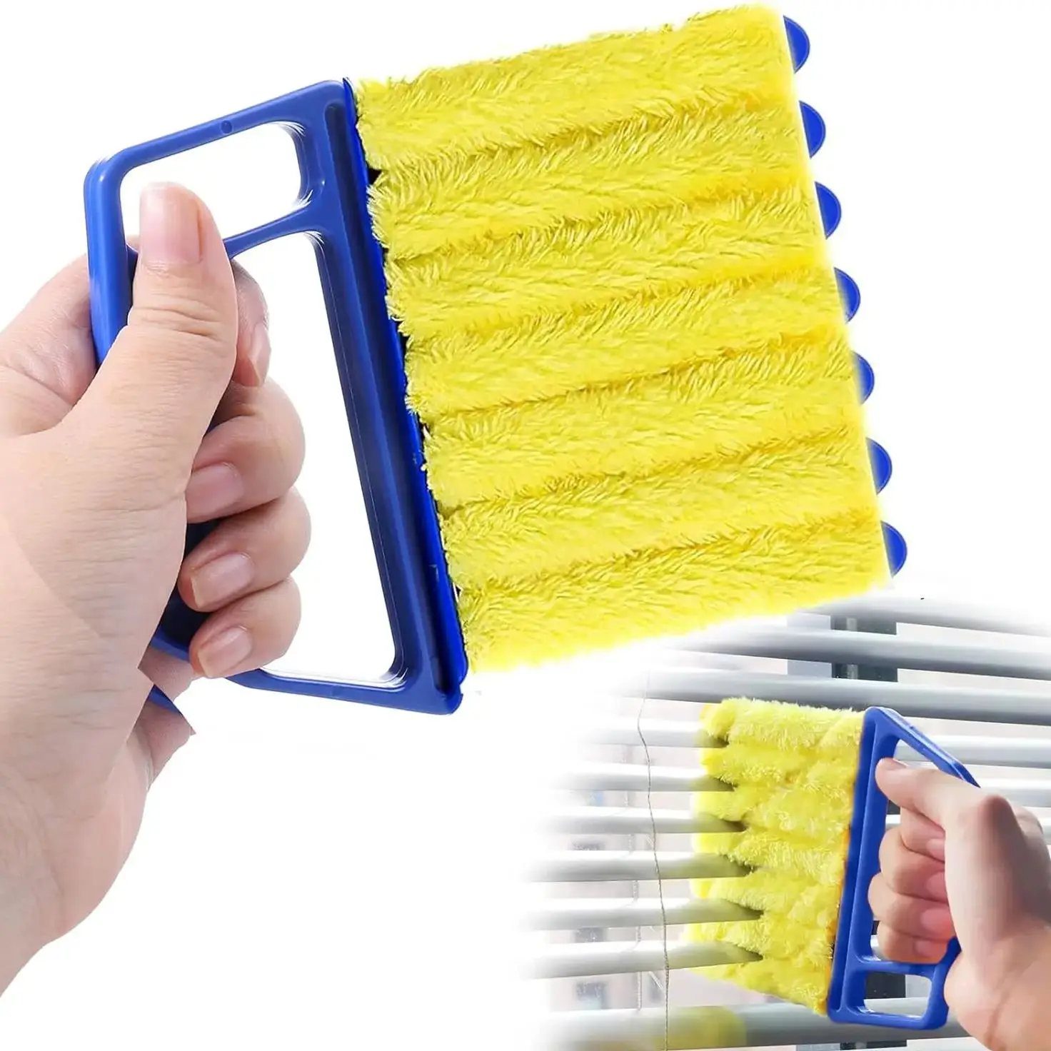 Handheld Mini Blinds Cleaner Shutters Curtain Brush Dust Remover with 7 Removable Microfiber Sleeves  Car Vents Fan Shutters