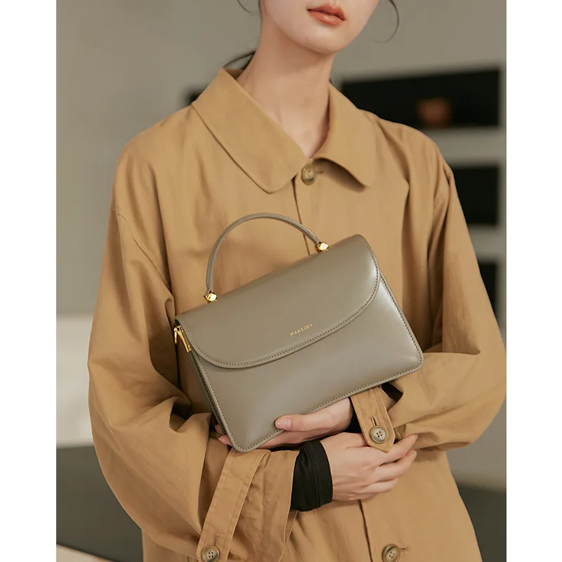 ZR DIARY Shoulder Handbags Women Split Leather Hand Carry Simple Flap Pocket Elegant Square Female Messenger Bags W1102