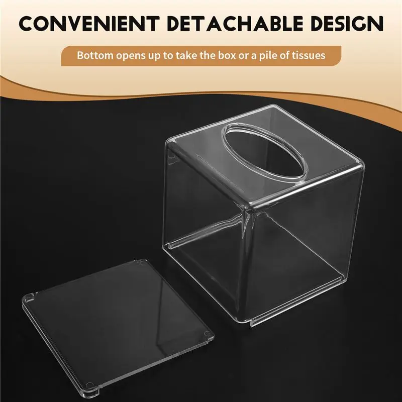 Transparent Acrylic Tissue Box with Lid - Square Facial Tissue Dispenser for Countertop, Office, Bathroom