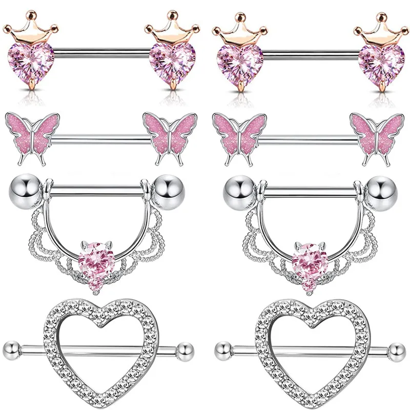 Stainless Steel Crown Nipple Piercing Set Heart Nipple Jewelry Bulk Crystal Nipple Ring Lot Piercing Pezon Body Jewelry Pack