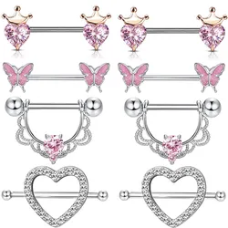 Stainless Steel Crown Nipple Piercing Set Heart Nipple Jewelry Bulk Crystal Nipple Ring Lot Piercing Pezon Body Jewelry Pack
