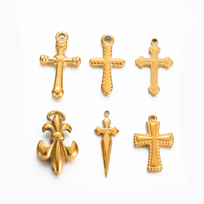 

10Pcs Gold Color Stainless Steel Cross Charms Pendant DIY Jewelry Making for Necklace Bracelet Accessories Wholesale