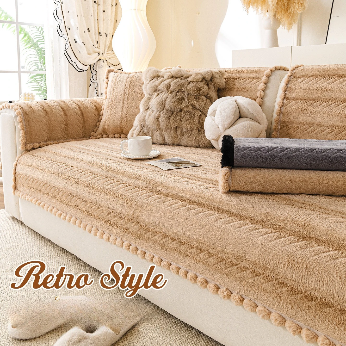 

2025 Thick and Warm Sofa Cover Light Luxury Anti Slip Anti Cat Scratch Sofa Cushion High-end Feel Cover Fabric Minimalist Style