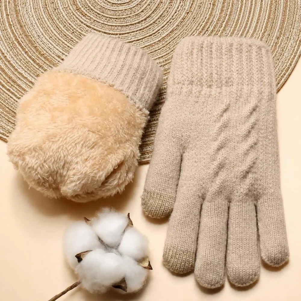 Double Layer Knitted Touchscreen Gloves Thickened Cold Proof Winter Driving Gloves Stretch Soft Unisex Warm Mittens Running