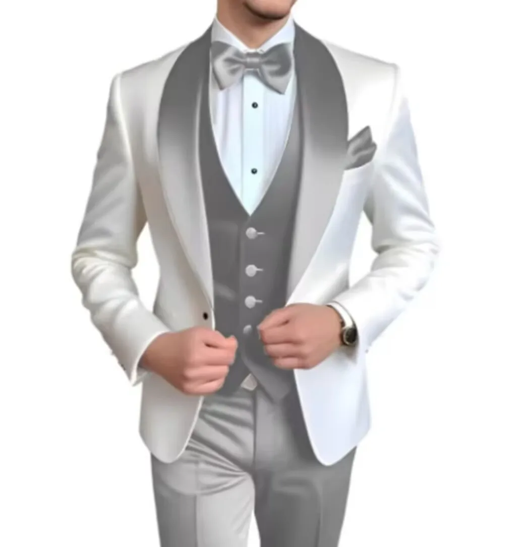 

DV001 Customized New Arrivals Men's Suits 3 Pieces Shawl Lapel Tuxedos Groom Wedding Tailored Suit Party Blazer Terno Masculino