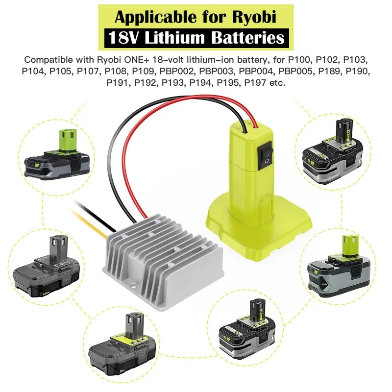 DIY Power Connector 18V To 12V Step-Down Converter Adapter for Ryobi 18V Battery Automatic Step-Down Converter for DIY Projects