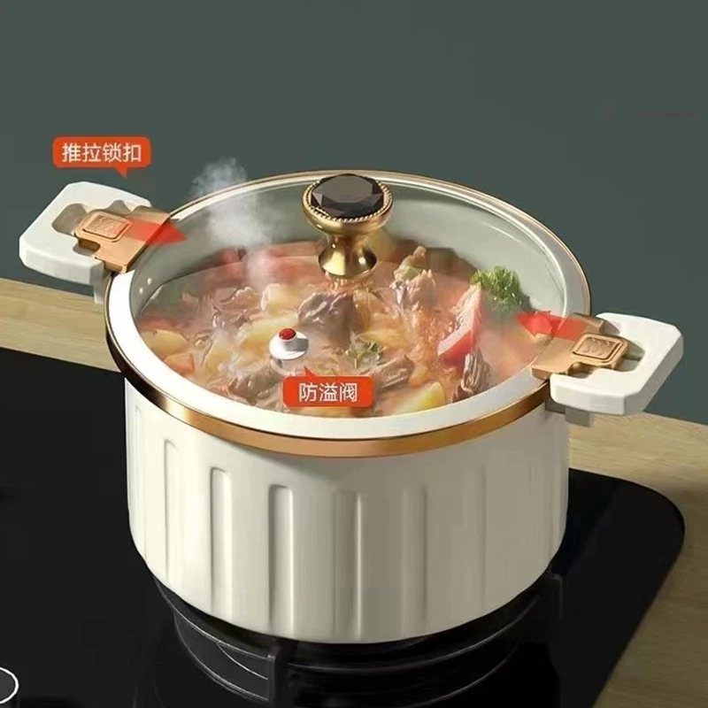 

Бытовая кастрюля для супа большой емкости объемом 8 л, бинауральная кастрюля с антипригарным покрытием и стеклянной крышкой, посуда, эмалированная посуда для микродавления