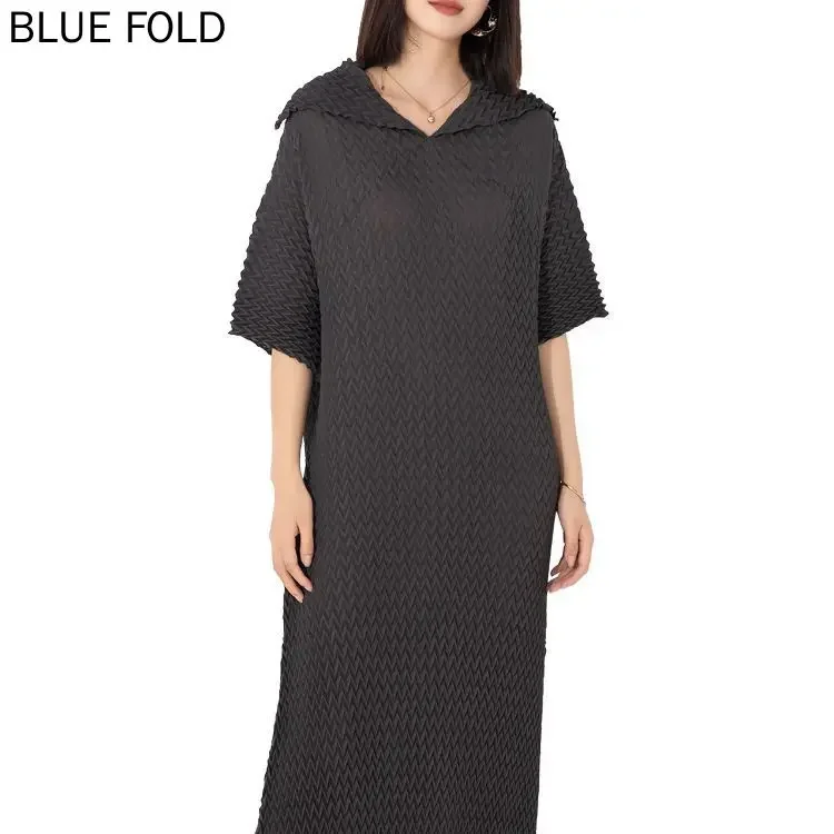 MIYAKE-Pleated Large Size Dress Handmade Herringbone Pleats V-neck Retro Loose Lapel Elegant New Fashion Style Spring and Autumn