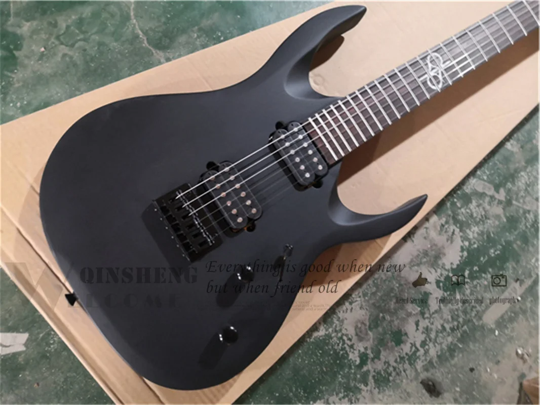 Matte black electric Guitar Rose wood fingerboard Solar inlaid 22 Frets Maple neck Set In mahog body fixed bridge black hardware