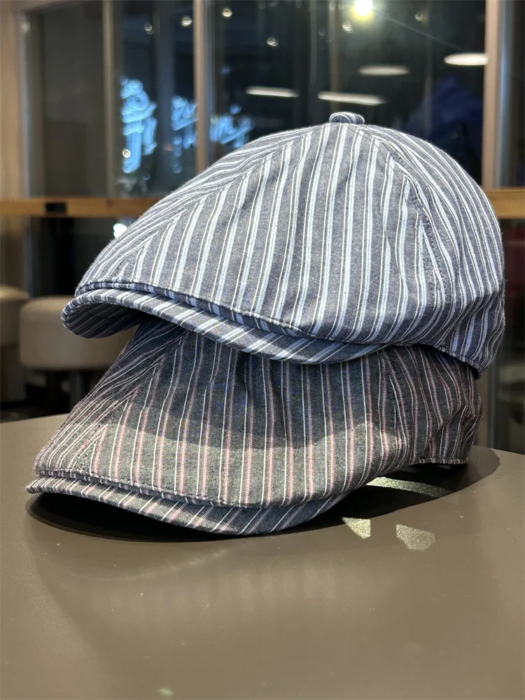 

Striped retro forward hat men's and women's summer thin sun protection visor casual versatile literary cap