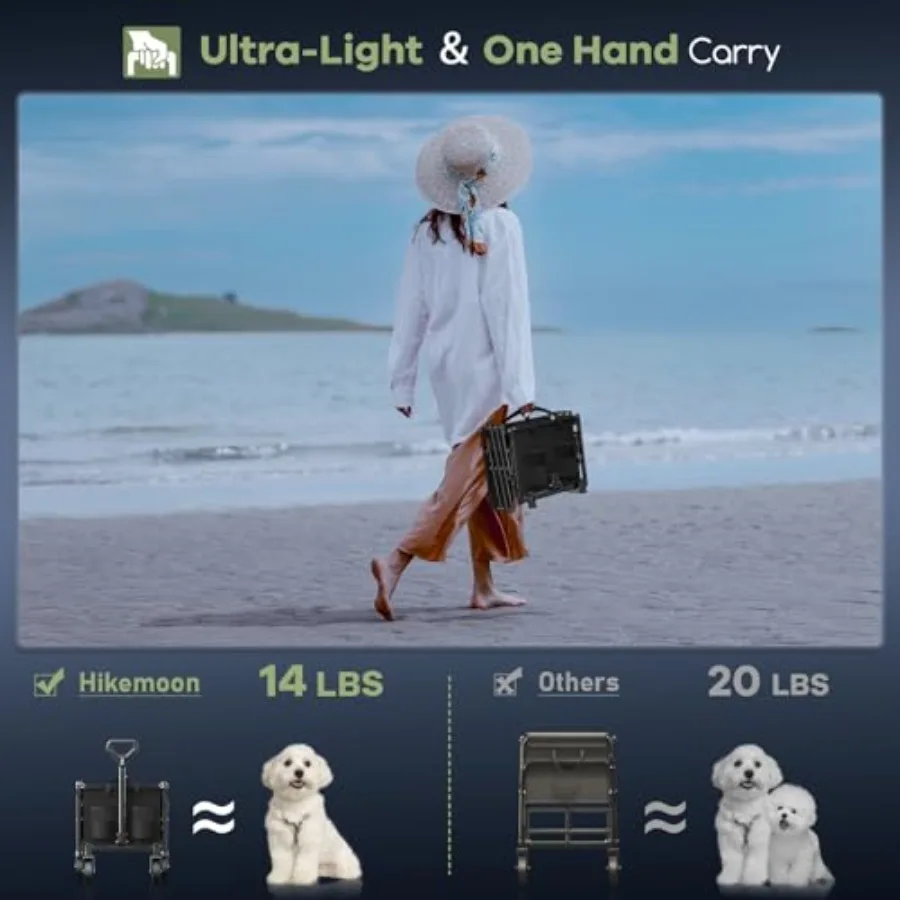 34'' Extra Long Collapsible Wagons Carts Foldable 360LBS Heavy Duty Folding Beach Wagon Cart with Wheels for Grocery Shopping G