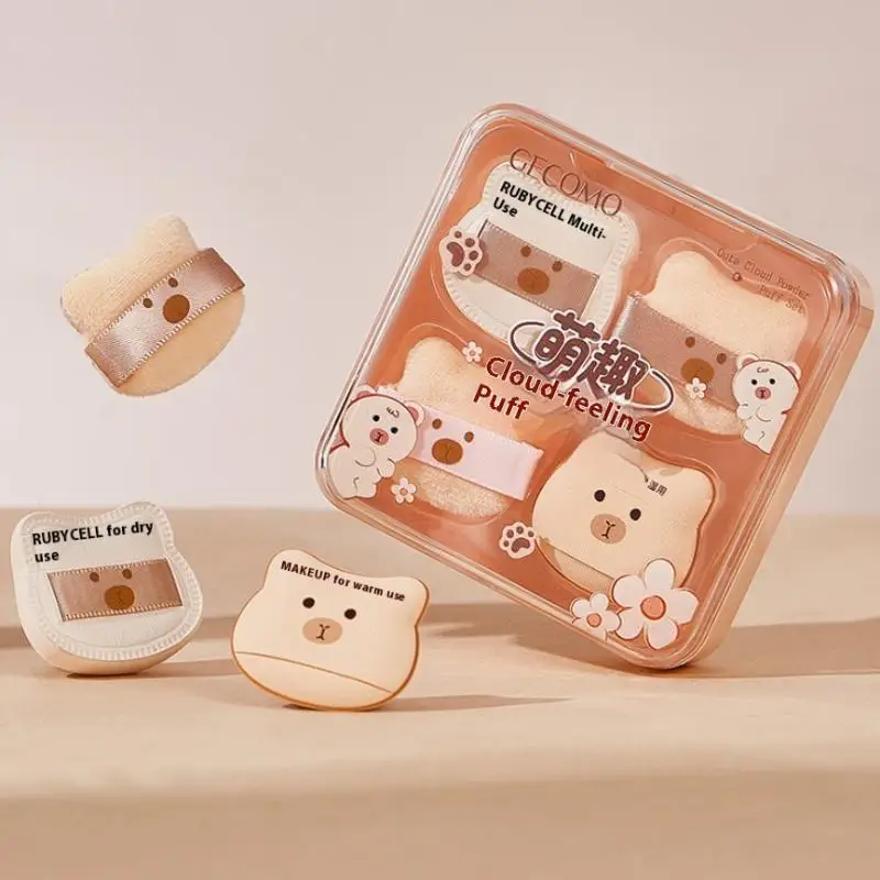 Ensemble de bouffantes de poudre ours mignon, 5 pièces/boîte, doux et confortable, flocage, utilisation humide et sèche, éponge, Mini bouffée du bout des doigts pour Application de maquillage